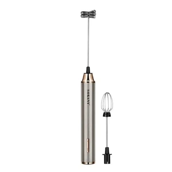 صانع رغوة الحليب ومضرب بيض 2 في 1 سوكاني قابل للشحن، 1200 مللي امبير، فضي وذهبي - SK-02018